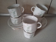 Filiżanki z talerzykami, komplet filiżanek porcelana 6 szt. PRL, retro