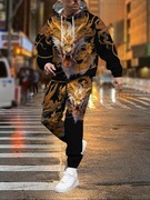 Komplet Męski Bluza z Kapturem i Spodnie Dresowe z Wzorem Smoka, Druk 3D