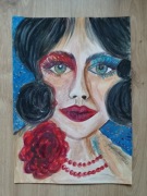 Portret kobiety  akwarela na papierze.