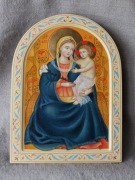 Ikona Matki Bożej z Dzieciątkiem, ręcznie pisana na desce, 20 x 27 cm