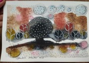 Akwarela mojego autorstwa, pejzaż abstrakcyjny 14 na 21 cm