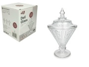 pojemnik szklany cukiernica na nóżce z pokrywką tłoczony wzór 20 x 12 cm SS