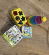 Komplet 4 zabawek - dwie wieże, puzzle i klocki kształty