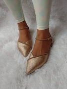 (39/40) Złote, bogato zdobione baleriny wieczorowe z zapięciem, NOWE 