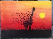 Obraz olejny żyrafa o zachodzie słońca 