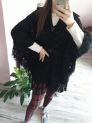 Czarne ponczo rozmiar uniwersalny narzuta dzianinowa sweter damski
