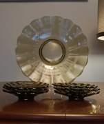 Komplet talerzy do ciasta 1+6 Hortensja ? Stare szkło 