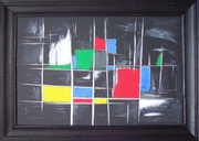 a'la Mondrian Obraz ręcznie grawerowany\malowany + Rama zwęglona
