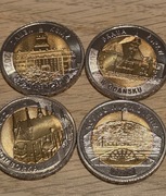 zestaw 4 monet 5 zł Zamek Ksiaż, Zabytki Fromborka, Kopiec Wyzwolenia,Żuraw