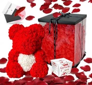 Czerwony miś z róż 40cm PŁATKI Raffaello KARTKA 