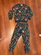 H&M DRES świąteczny bluza + joggersy r.128 Ciemnozielony/Laski cukrowe