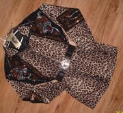 Panterkowy jesienny płaszczyk _TATU_ z paskiem_cyrkonie  r. 38/40