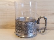 SREBRZONY PODSTAKANNIK KOSZYCZEK UCHWYT SZKLANKA BRACIA HENNEBERG 1941r