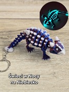 Brelok Ankylozaur 13cm Świecący w Nocy na Niebiesko Druk3d Keychain fidget 
