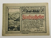 Banknot Austria Notgeld 50 heller 1920r. gmina Bad Ischl - stan bdb.