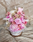 Bukiet ze świec sojowych Flowerbox Różowa Harmonia z misiem