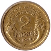 FRANCJA 2 franki 1940, KM# 886, XF