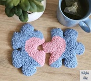 Podkładki/podstawki pod kubek zestaw, handmade, puzzle serce - Kłębi Się