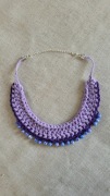 Naszyjnik handmade duży gruby sznurek wrzos fiolet niebieskie koraliki
