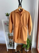 Bawełniana beżowa tunika zwężana w pasie Zara 100% cotton