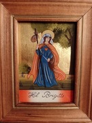 obrazek na szkle św. Brigida ręcz. malowany , tło 24 karat złoto