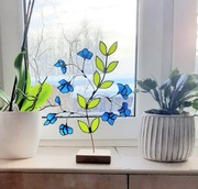 Delikatny Witrażowy Bukiet Kwiatów, Niebieskie Niezapominajki, ,  Prezent.