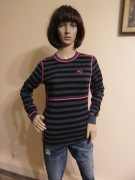 KARI TRAA damska bluzka w szare paski 100% wełna merino_ M