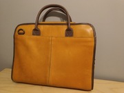 Skórzana teczka torba na laptopa, koniakowa, ręcznie szyta - unikat