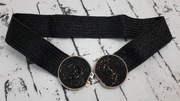 Pasek na plecionej gumie czarny, złote dodatki do 96cm pas