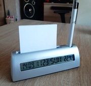 Zegar ,TERMOMETR, data , miejsce na kartki i długopis - organizer biurkowy