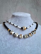 Naszyknik, czarno-białe szklane korale, choker, komplet 2 sztuki