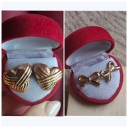 2 pary kolczyki serce i kokardki kolor złoty wkręty sztyfty stal okazja