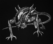 Obcy Alien Obraz ręcznie grawerowany na blasze Staloryt  Grawer 