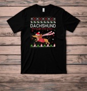 Świąteczna czarna męska koszulka z nadrukiem Jamnika