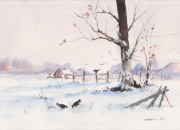 Obraz akwarelowy - pejzaż zimowy  29,5 cm x 21 cm + 0,5 cm margines