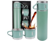 Termos z filiżankami 500ml +3kubki stal zestaw prezentowy komplet upominek 