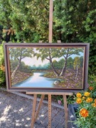 Obraz ręcznie malowany na płótnie Spokojna Rzeka w ramie 88x53cm