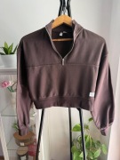 Brązowa bluza cropped half zip clean girl streetwear 50% cotton