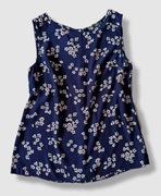 F&F letnia bluzka bez rękawów granatowa w beżowe kwiatki wiskoza 40 