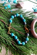 Bransoletka Handmade Różaniec Turkus Zloto