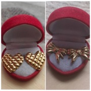 2 pary kolczyki serce i kokardki kolor złoty wkręty sztyfty stal okazja