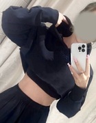 Bluza crop top sportowa czarna kaptur Reebok Cardi B oversize bawełna M