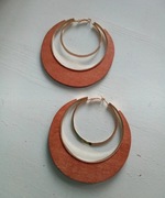 Kolczyki koła duże drewniane brąz + zloro średnica 9cm