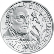 Srebrna moneta 20 EURO JACQUIN - 1/2 (0,58) oz srebra 999. Czytaj opis.