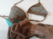 Ellos Beach brąz z haftem turkusowym bikini 