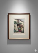 XIX-wieczny Oryginalna Rycina Angielska z akwarelą