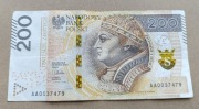 Stary banknot Polska 200 zł 2015 rok seria AA Rzeczpospolita 