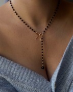 ZŁOTY długi wisiorek KORALIKI kokarda stal 