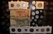 47 sztuk monet w tym SREBRO + 2 banknoty po kolekcjonerze