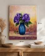 Obraz olejny y hortensje 40x50 cm kwiaty w granatowym wazonie